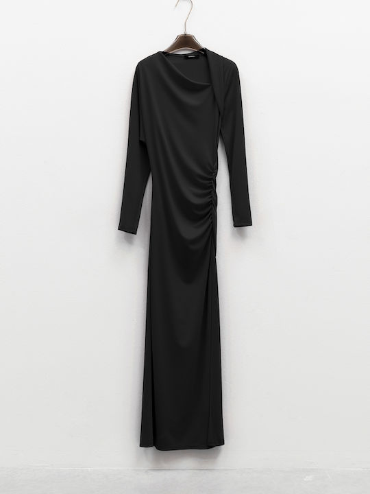 Maxi Abendkleid mit Rüschen Schwarz