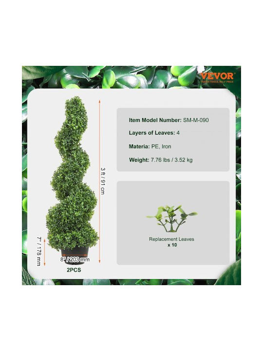 Künstlicher Baum für den Außenbereich Buxus (Gewöhnlicher Buchsbaum) Grün 91.44cm 2Stück Vevor