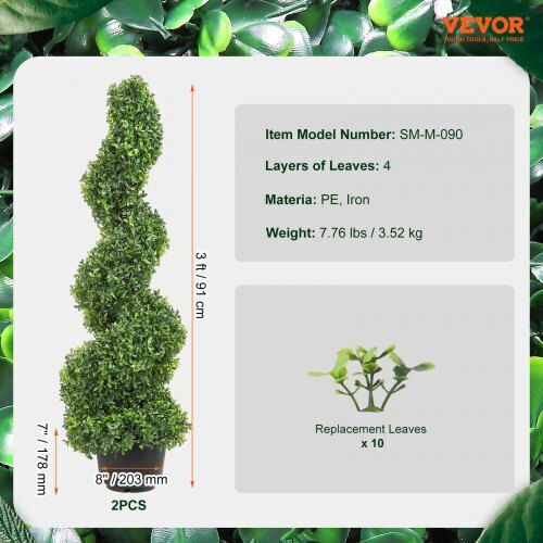 Arbore Artificial de Exterior Buxus (Box comun) Green 91.44cm 2buc Vevor