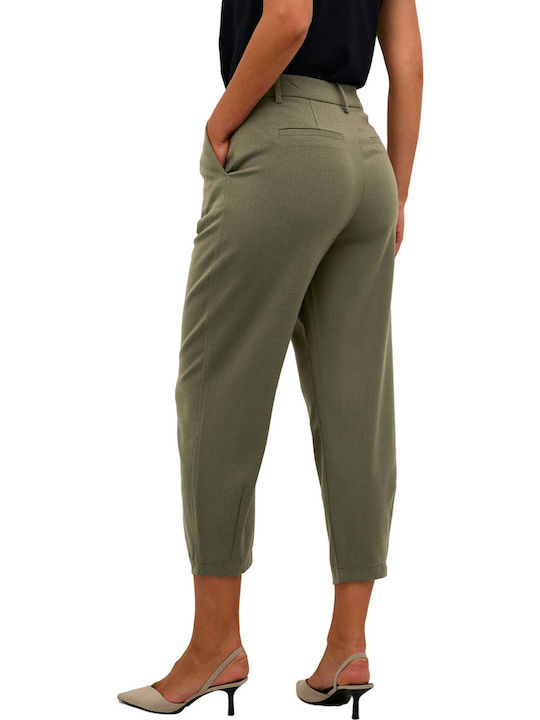 Kaffe Damen Hoch tailliert Stoff Capri Hose Olive Kaffe Damen Hoch tailliert Stoff Capri Hose Olive