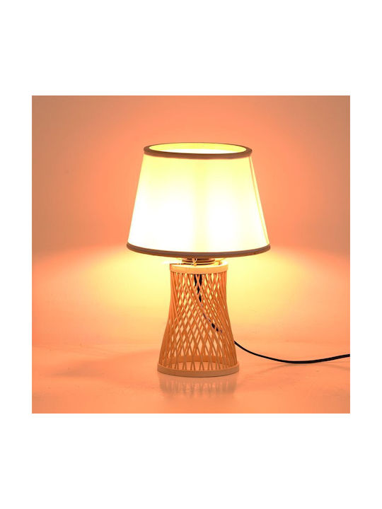 Inart Kaldro Table Lamp for Socket E27 with White Shade and Beige Base