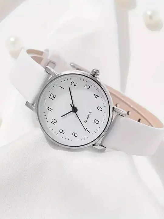 Damen Uhr mit Weiß Lederarmband