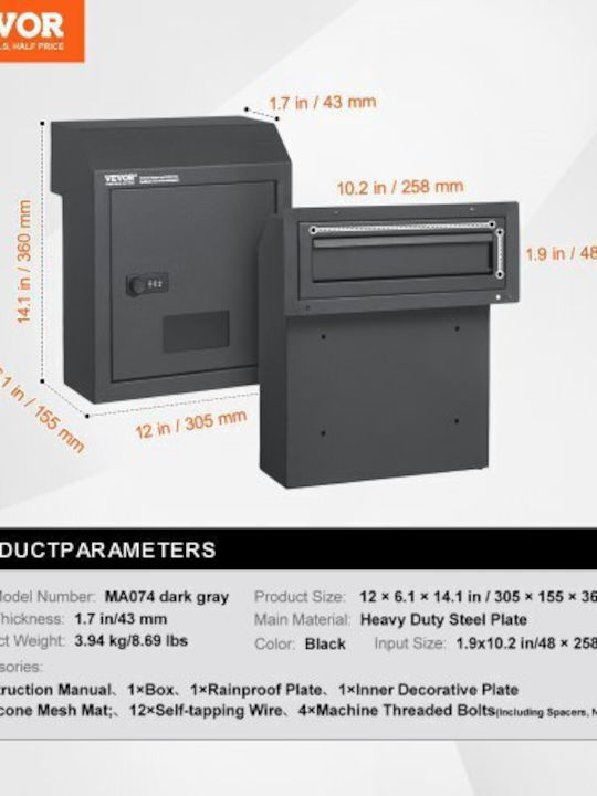 Vevor Outdoor Mailbox Metallic in Gray Color