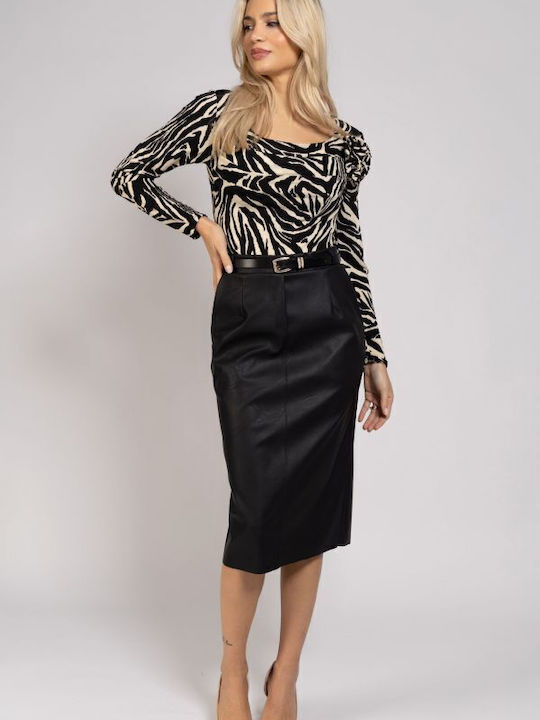 Piele Midi Fustă Black