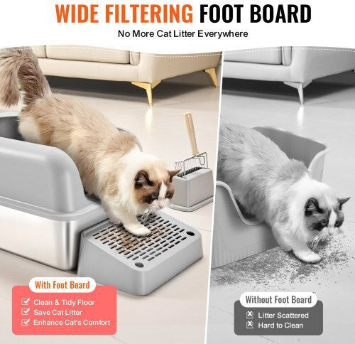 Vevor Cat Basin with Filter Gray L60 x W40 x H30cm
