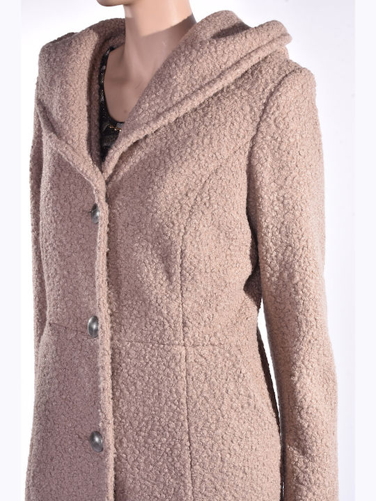 Women's Beige Peacoat with Buttons