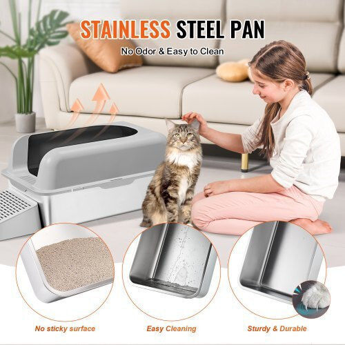 Vevor Cat Basin with Filter Gray L60 x W40 x H30cm