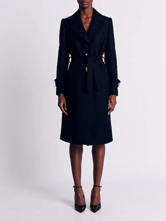 Women's Wool Long Coat with Buttons Black