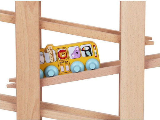 Elineli Race Xxl Montessori Ξύλινη Πίστα Αγώνων Σετ Λεωφορείο Αυτοκίνητο