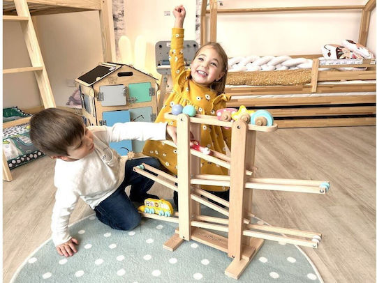 Elineli Race Xxl Montessori Ξύλινη Πίστα Αγώνων Σετ Λεωφορείο Αυτοκίνητο