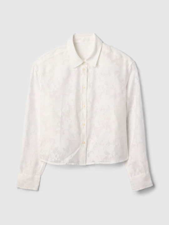 Mânecă lungă Femei Cămașă White, Off White Floral
