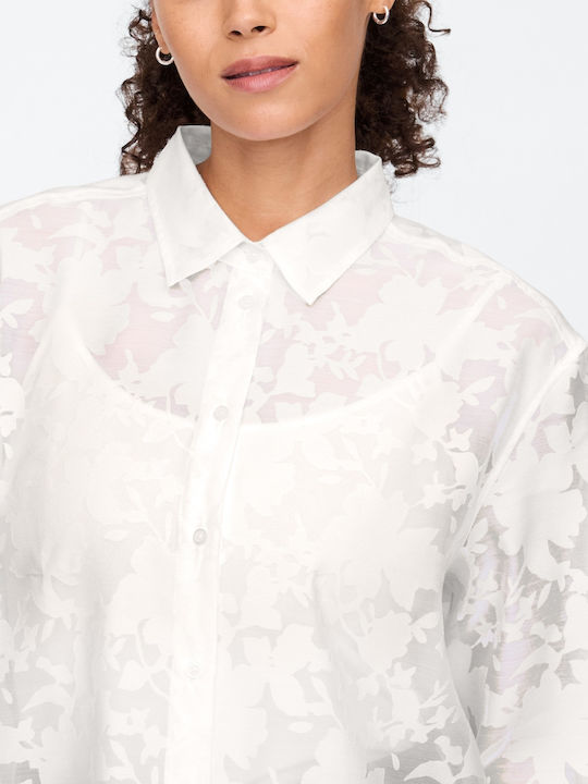 Mânecă lungă Femei Cămașă White, Off White Floral