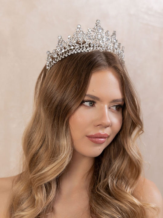 Νυφική Ψηλή Τιάρα Ζιργκόν Ασημί White Queen Tiara Ba16 Hair Duty Hrd-ba16
