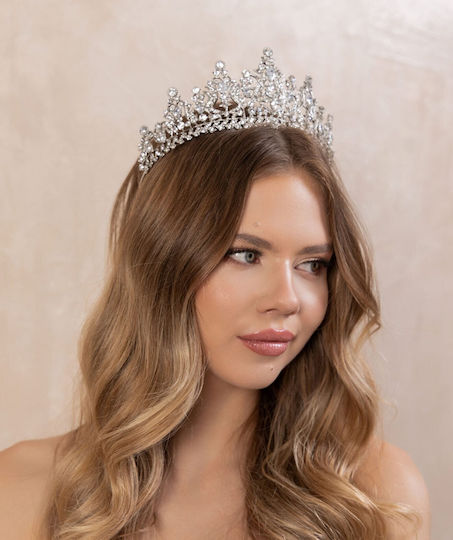 Νυφική Ψηλή Τιάρα Ζιργκόν Ασημί White Queen Tiara Ba16 Hair Duty Hrd-ba16