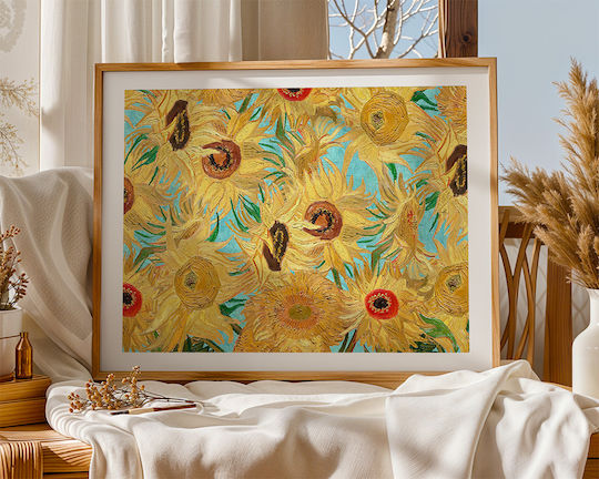 Poster Van Gogh Sunflowers Art109 60cm X 90cm Φυσικό Ξύλινο Κάδρο