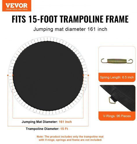 Vevor Trampoline Replacement Mat Frame 15ft 96 V-rings Springs 6.5" Yxbctd15yc96wj2g2v0