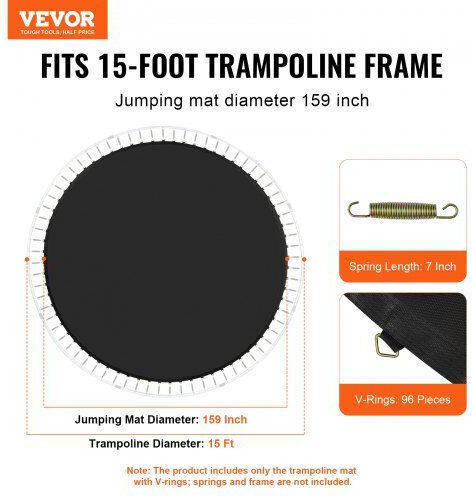 Vevor Replacement Trampoline Mat Frame 15ft 96 V-rings Springs 7" Yxbctd15yc96zr38wv0