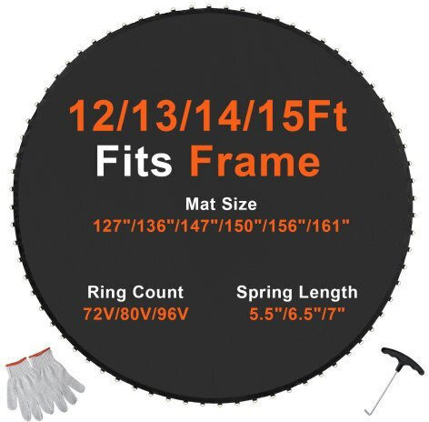 Vevor Trampoline Replacement Mat Frame 14ft 72 V-rings Springs 6.5"-7" Yxbctd14yc72x34x3v0