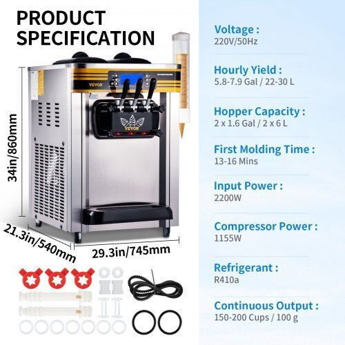 Vevor Professionelle Maschine Eiscreme 2.2kW 74.5x54x86cm. S2230LHR1220VSMH8V2