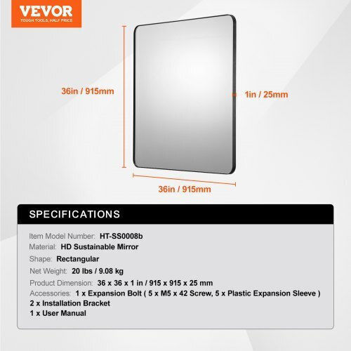 Vevor Wandspiegel mit Schwarz Metallisch Rahmen 91.44x91.44cm 1Stück