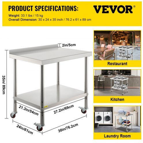 Vevor Steel Workbench L76.2xD60.96xH88.9cm