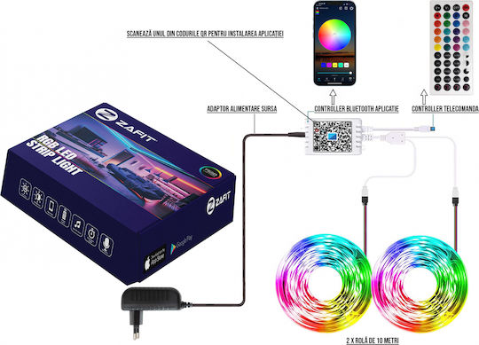 Zafit Smart Ταινία LED RGB Φως 20m Τύπου SMD5050 με Τηλεχειριστήριο