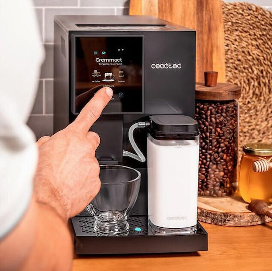 Cecotec Cremmaet Compactccino Connected Compact Automatic Espresso Coffee Machine 19bar Pressure for Cappuccino with Grinder and Wi-Fi Black 01460