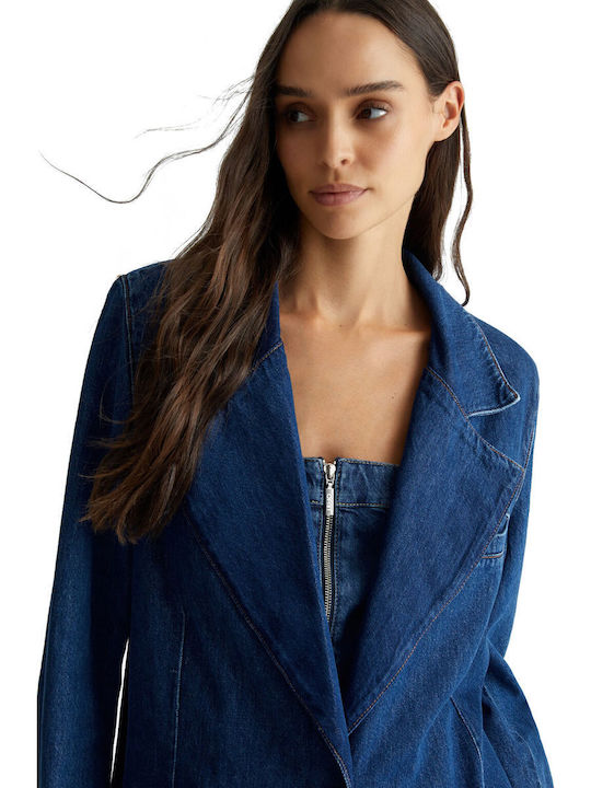 Γυναικείο Denim Blue Παλτό με Κουμπιά
