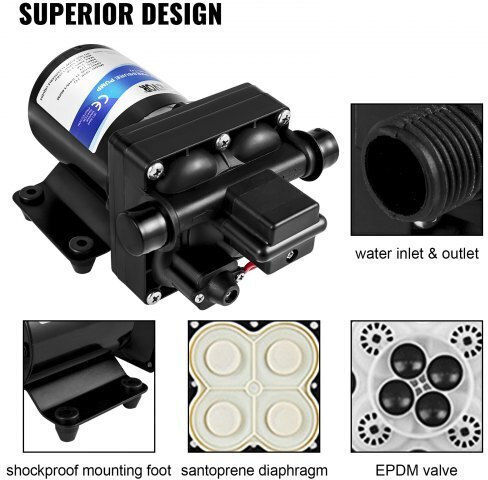 Vevor 12v Self-Priming Water Pump 3 Gpm Pressure Switch 45 Psi Detachable Filter Rv Boat Cxb-12v-3gpm00001v9