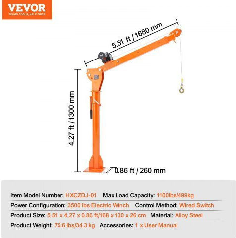 Vevor Electric Hoist for Weight Load up to 1.1t Orange