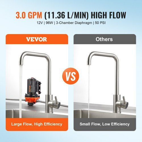 Vevor Αντλία Διαφράγματος 12v 3gpm 11.36 L Min 3-θάλαμοι Διακόπτη Πίεσης 12vyysb3q30gcjb2mv9