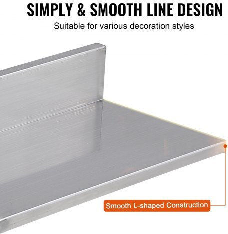 Vevor Stainless Steel Shelf 8.6" X 16" Back 44 Lbs Wall-Mounted Professional Use Bgscttll86162mwqsv0
