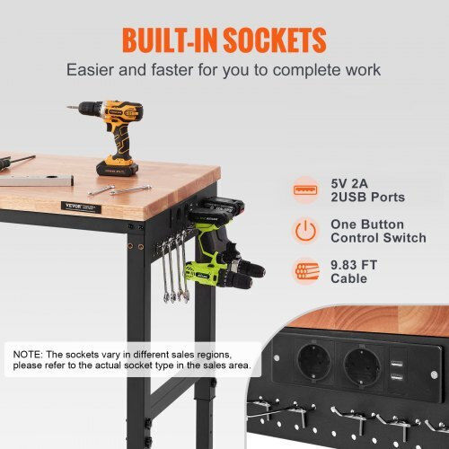 Vevor Laboratory Workbench Socket 1361kg Gzzs72x25inch5b8cv2