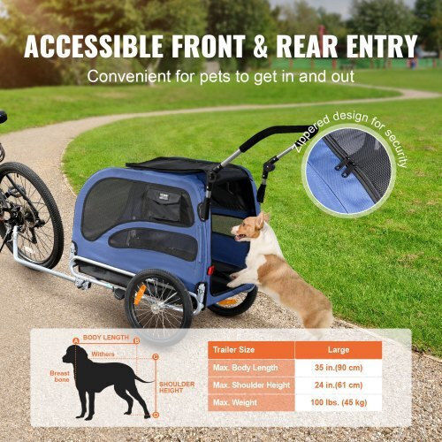 Vevor Waterproof Dog Carrying Blue Bicycle Trailer for 15kg Pets