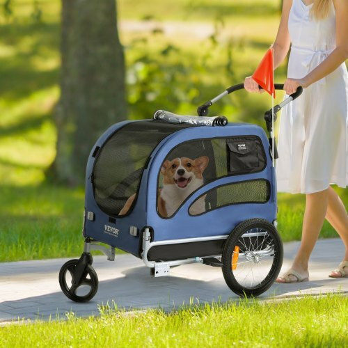 Vevor Waterproof Dog Carrying Blue Bicycle Trailer for 15kg Pets