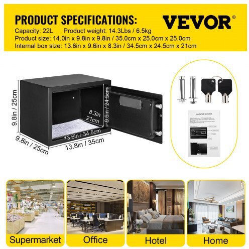 Vevor Safe with Digital Fingerprint Lock L35xW25xH25cm ZWSBXXHSWC22LQN18V0