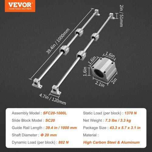 Vevor Linearschienen-Set Sfc20 1000mm 2 Schienen 4 Sc20 Blöcke 4 Halterungen Kit CNC DIY Projekte Zxh20mm1000mmmz3dv0