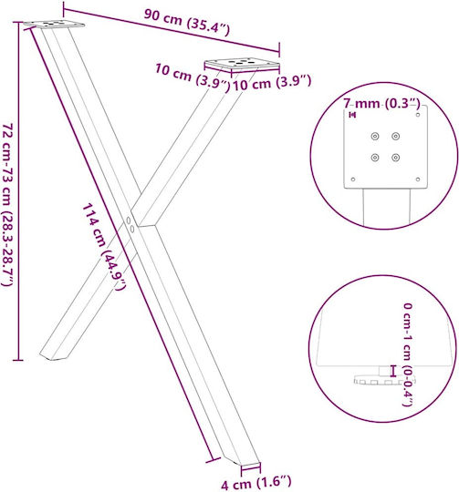 vidaXL Metallic Furniture Leg 2 Pieces Suitable for Table / Coffee Table / Office 90x72cm Anthracite