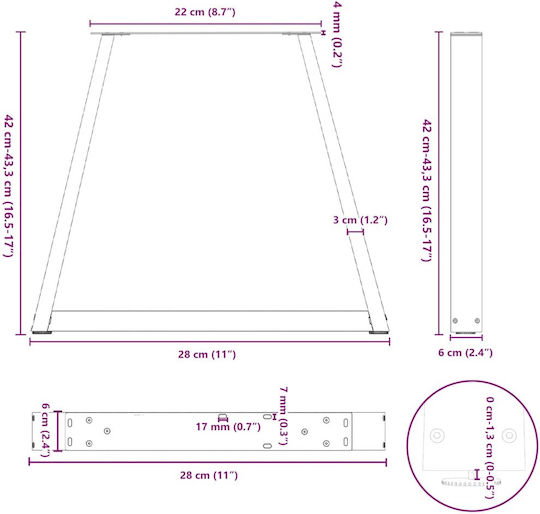vidaXL Metallic Furniture Leg 2 Pieces Suitable for Table / Coffee Table / Office 28x42cm Black