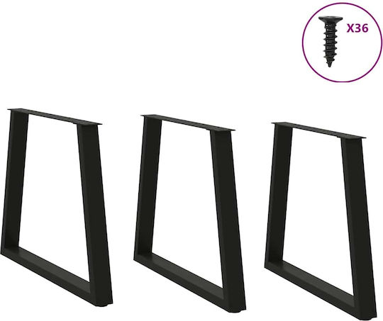 vidaXL Metallic Furniture Leg 3 Pieces Suitable for Table / Coffee Table / Office 80x72cm Black