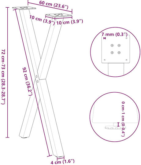 vidaXL Металик Крак На Мебел 2 Бройки Подходящ За Маса / Малка Маса / Офис 60x72см Антрацит