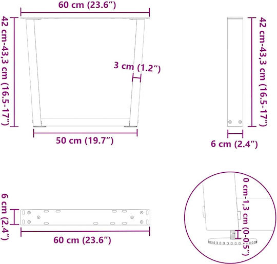 vidaXL Metallisches Möbelbein 2Stücke Für Tisch / Beistelltisch / Büro 60x42cm Anthrazit