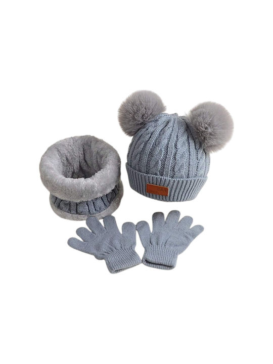 TakTakBaby Kids Beanie Set with Scarf & Gloves Knitted Gray 3pcs