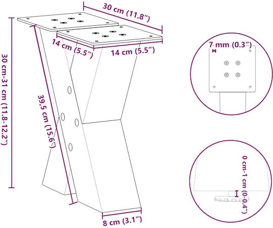 vidaXL Металик Крак На Мебел 2 Бройки Подходящ За Маса / Малка Маса / Офис 30x30см Антрацит