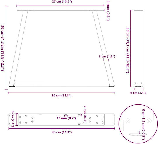 vidaXL Металик Крак За Мебели 2 Бройки Подходящ За Офис / Маса / Малка Маса 30x30см Бял