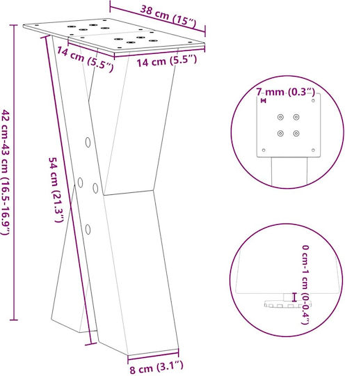 vidaXL Metallic Furniture Leg 2 Pieces Suitable for Office Table Coffee Table 38x42cm White
