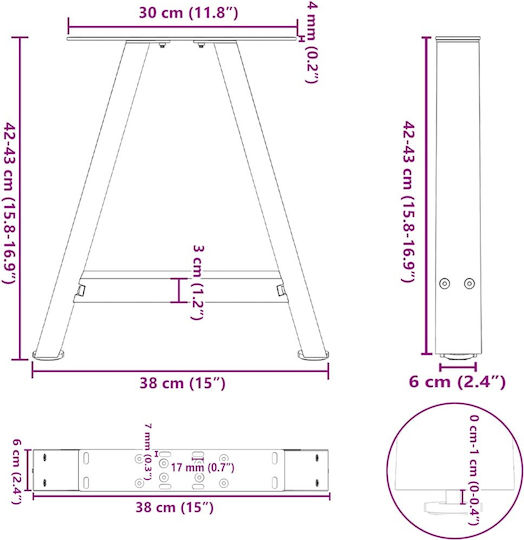 vidaXL Metal Furniture Leg 2 Pieces Suitable for Table / Coffee Table 38x42cm Anthracite