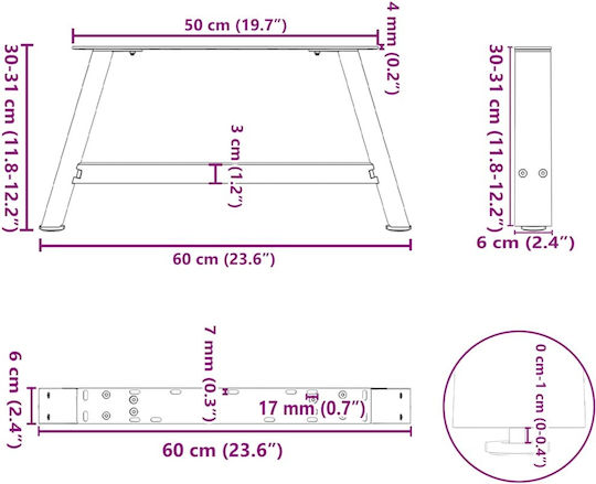 vidaXL Металик Крак На Мебел 2 Бройки Подходящ За Маса / Малка Маса 60x30см Антрацит