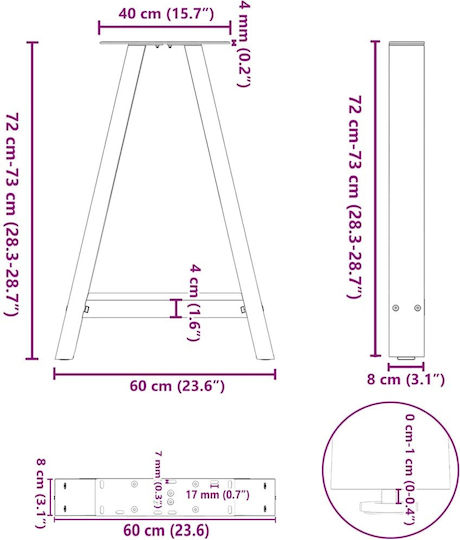 vidaXL Metallisches Möbelbein 2Stücke Für Tisch / Beistelltisch / Büro 60x72cm Anthrazit