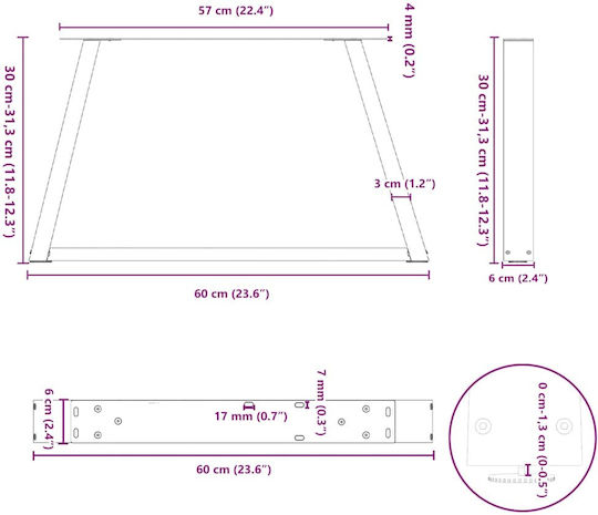 vidaXL Металик Крак За Мебели 2 Бройки Подходящ За Маса / Малка Маса / Офис 60x30см Кафяв
